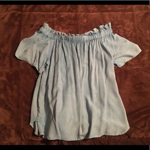 off the shoulder jean short sleeve shirt